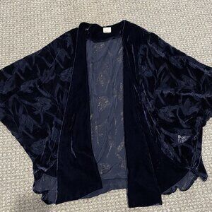A New Day Cardigan Women's One Size Velvet Navy Blue Open Front Floral Sweater